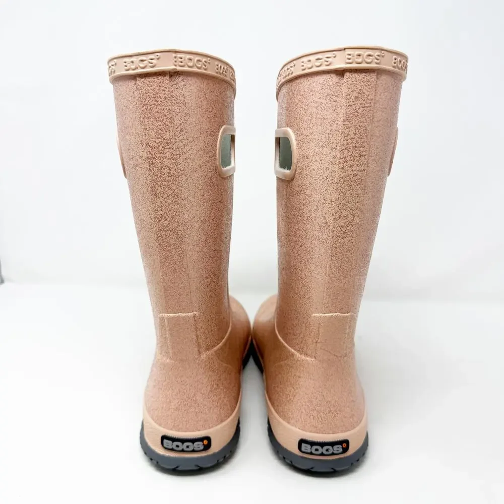 NWOB Bogs Pastel Pink Glitter Rubber Rainboots Girls Size 4 Pull On Waterproof